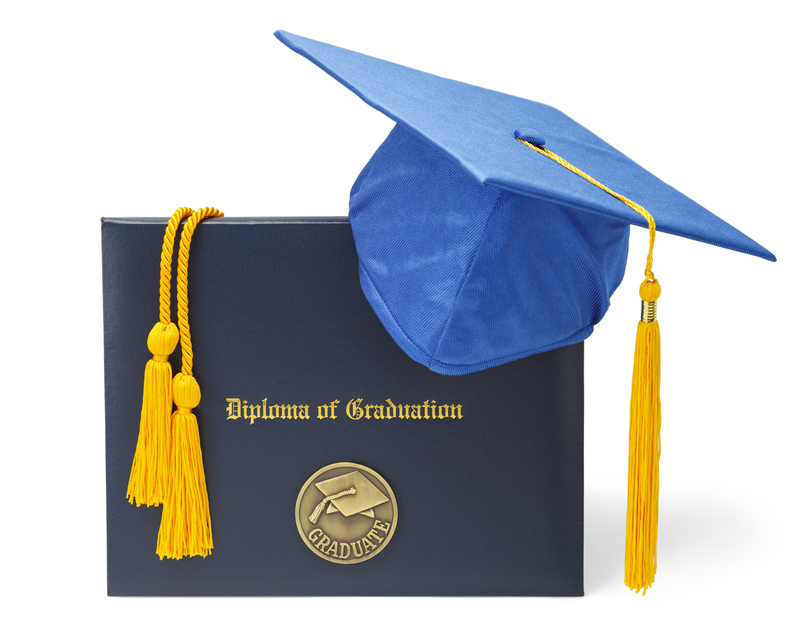 grad diploma and cap