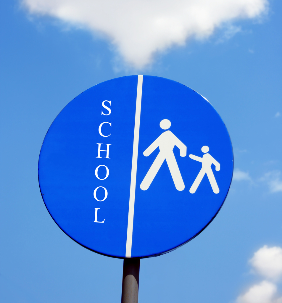 blue school sign